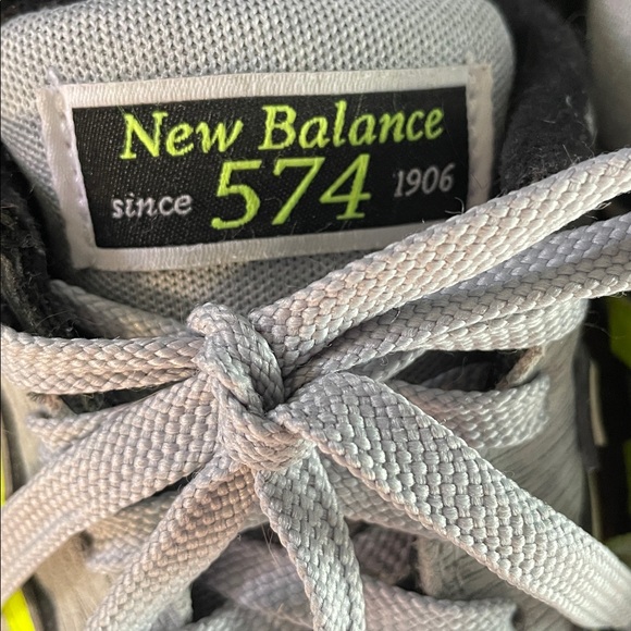 574 New Balance Women's Sneakers in Heather Gray and Neon Yellow - Picture 8 of 8